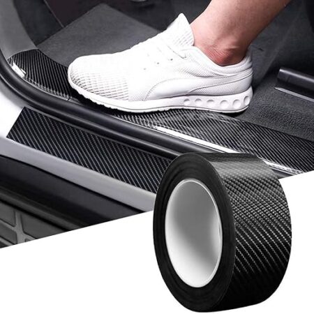 VINSU Car Sticker Carbon Fiber Rubber,Entry Guard Protector Strip Car Door Sill Protector,Bumper Door Guard Scuff Plate Protectors Tape Anti-Scratch Step 5 M Polyvinyl Chloride